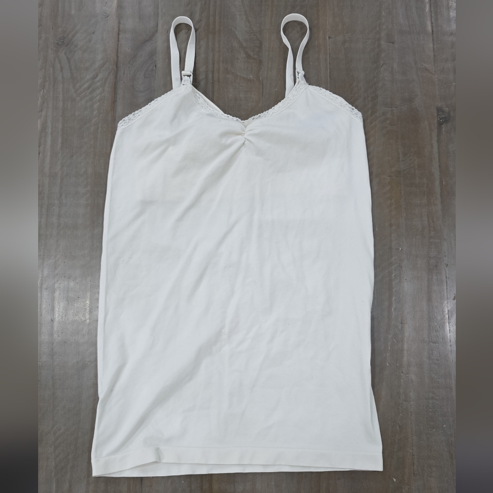 George Maternity Women's White Nursing Tank Top with Lace Trim #I0194